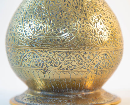 Antique Mughal Engraved Brass Vase, Indo-Persian, 19th Century