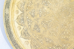 19th Century Mughal Indo Persian Fine Antique Brass Round Tray 17 in