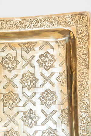 1940s Moroccan Brass Tray Rectangular Shape Polished Gold Brass Serving Platter