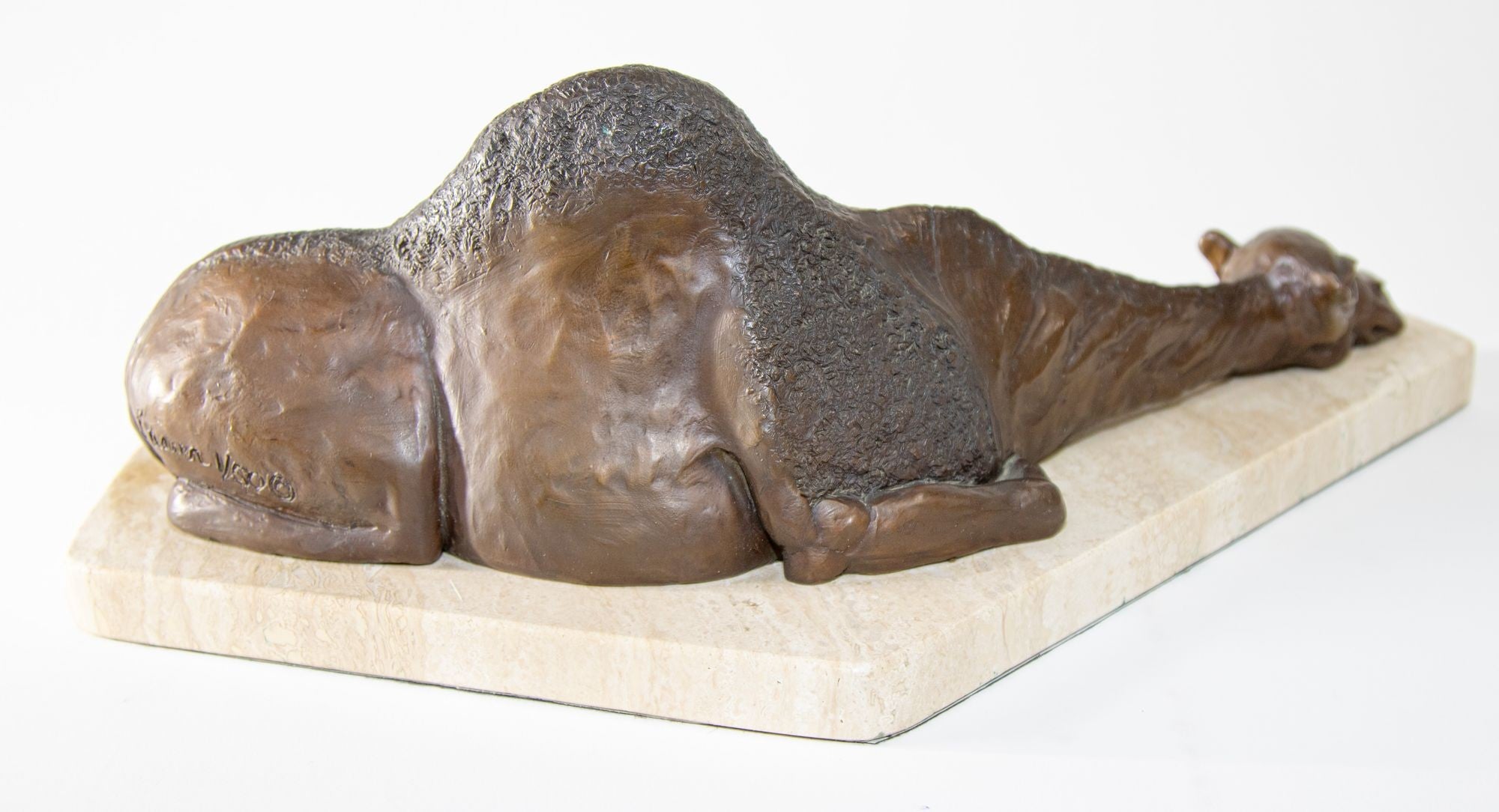 Bronze Resting Camel Sculpture on Marble Stand French School