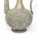 Antique Islamic Middle Eastern Qajar Persian Tinned Metal Ewer 19th Century