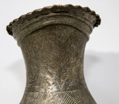 19th Century Persian Qajar Engraved Tinned Copper Ewer Pitcher