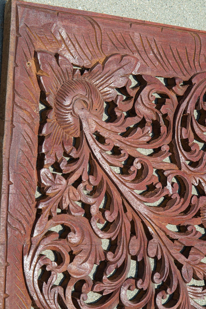 Antique Hand-Carved Teak Wood Arched Asian Wall Panel, Moorish Design, 1940