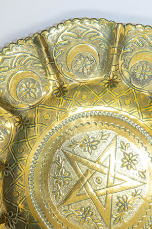 1950s Moroccan Brass Tray with Star and Moon Pattern 13 in. Diameter