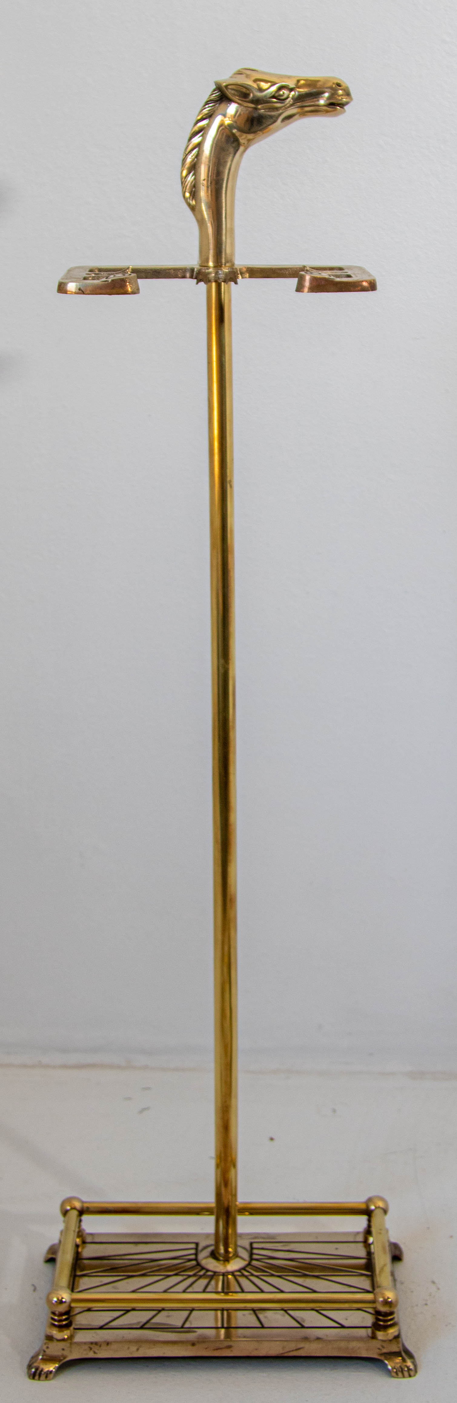 French Brass Horse Head Fireplace Tool Set Equestrian Hollywood Regency Style