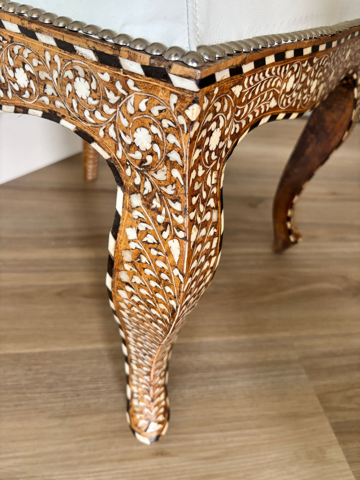 Pair of Anglo-Indian Bone-Inlaid Teakwood Side Chairs Mughal Revival
