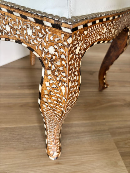 Pair of Anglo-Indian Bone-Inlaid Teakwood Side Chairs Mughal Revival