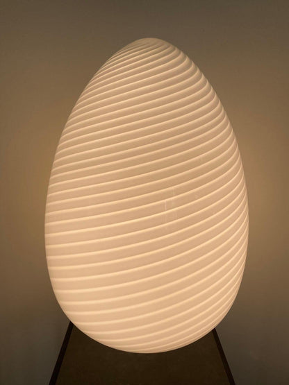 Oversized Vetri Murano White Swirl Glass Egg Table or Floor Lamp, 1970s — detail view 9