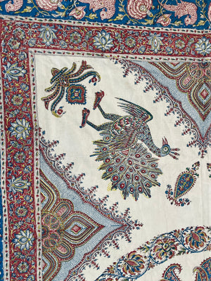 Large Isfahan Ghalamkar Persian Paisley Textile Block Printed 1950s