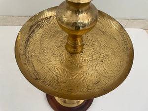Vintage Brass Moroccan Pillar Candle Holder 1950s