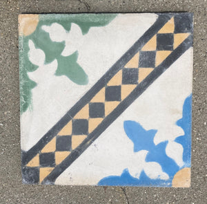 Moroccan Hand-Painted Cement Tile with Traditional Fez Design