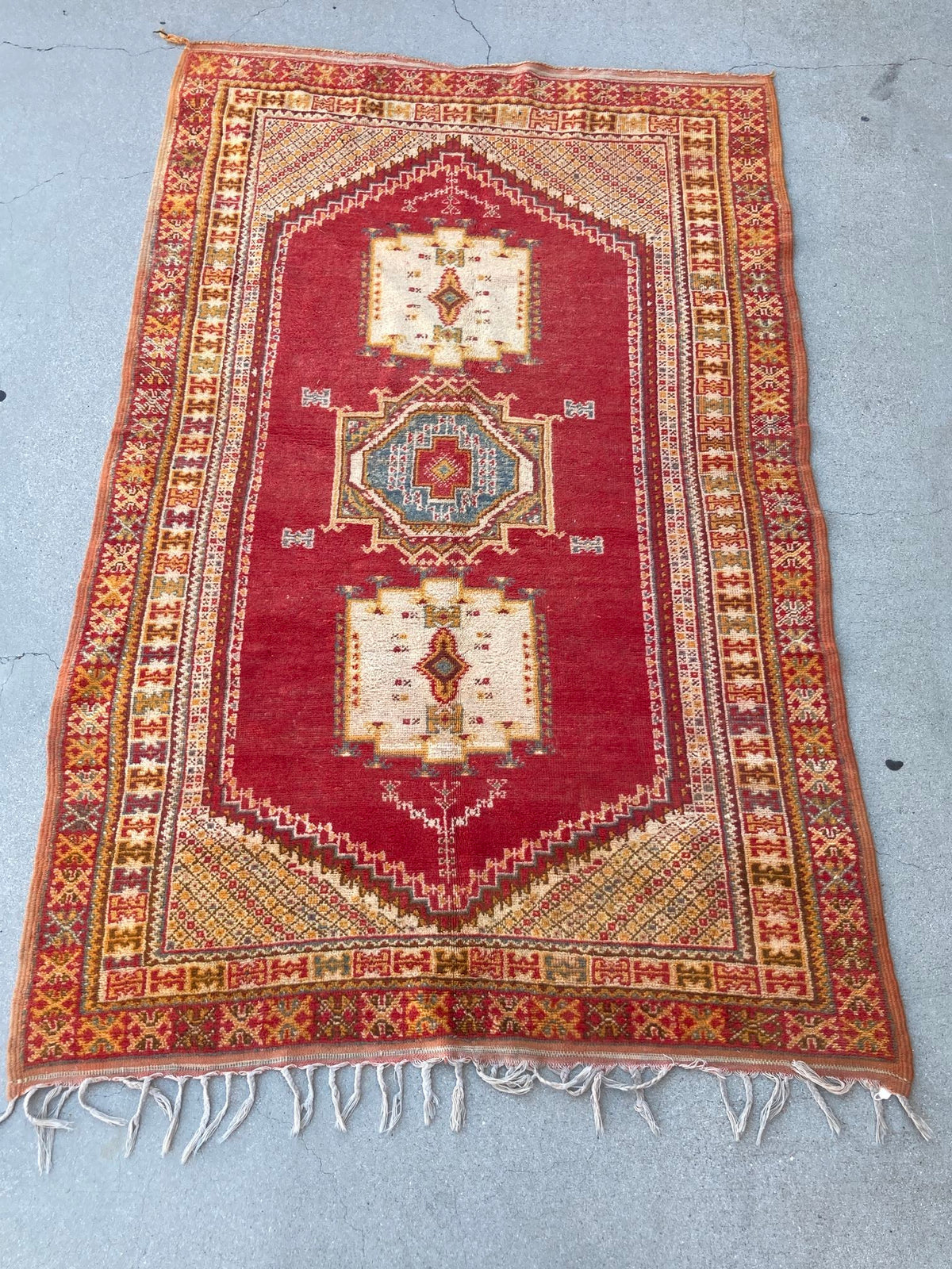 Vintage Moroccan Boujad Tribal Rug, Hand-Woven Wool by Berber Artisans