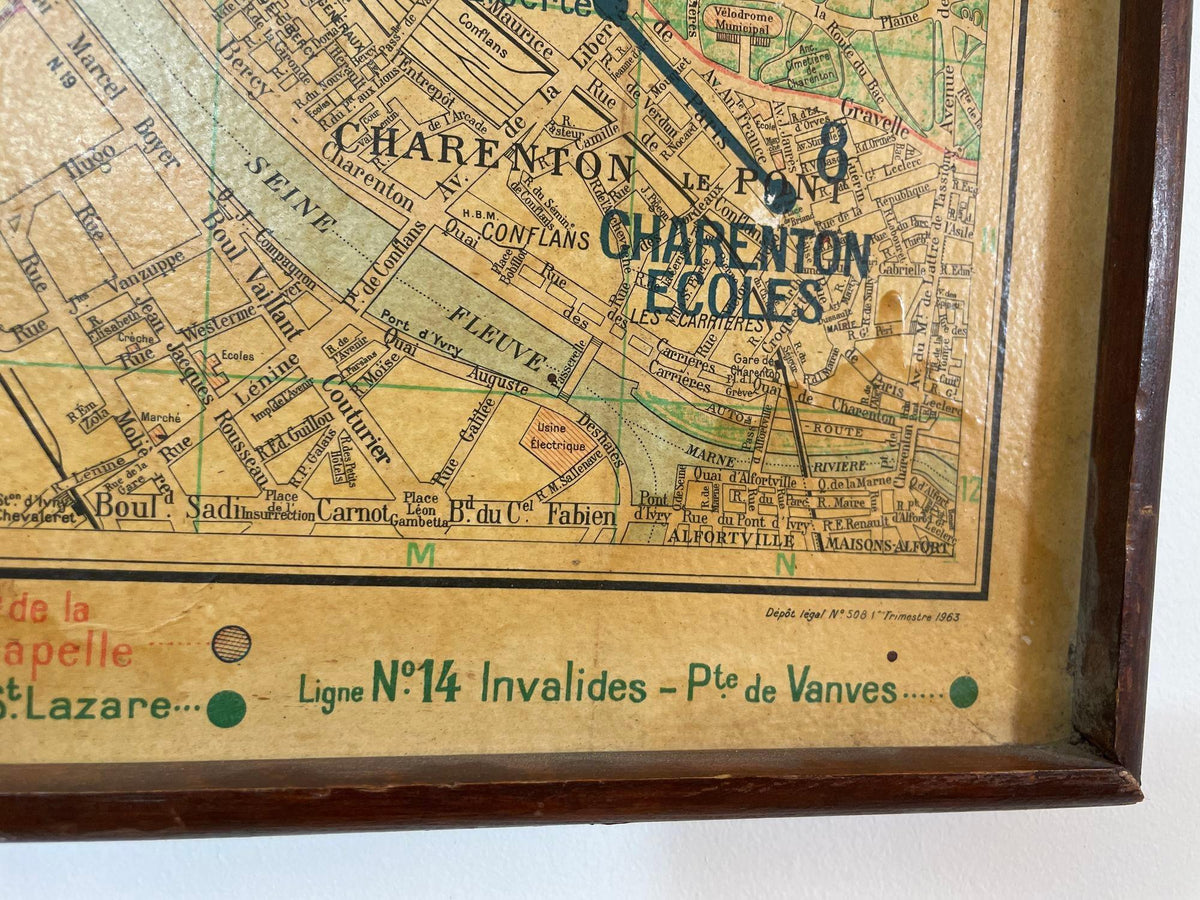 Vintage Paris Metro Map Print, Framed Mid-20th Century Artwork — additional view 6
