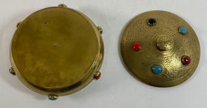 Vintage Moroccan Jewelled Trinket Brass Round Box with Beads