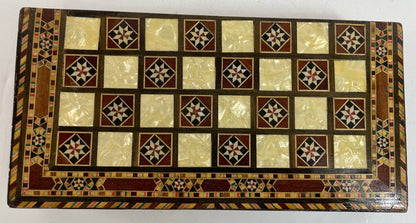 Middle Eastern Mosaic Inlaid Marquetry Box, Vintage Game Chest, 1950