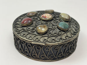 Vintage Moorish Sajai Box with Semi-Precious Stones