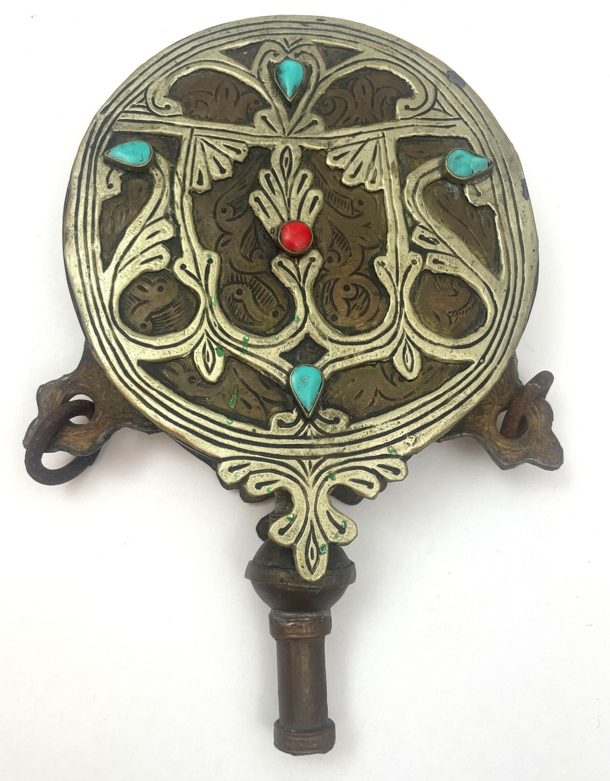 Antique Islamic Arabic Powder Flask, Handcrafted Brass, Morocco, 1920s