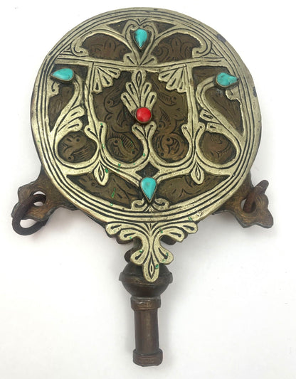 Antique Islamic Arabic Powder Flask, Handcrafted Brass, Morocco, 1920s