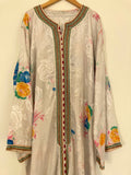 Vintage Moroccan Kaftan White Floral Design Circa 1970