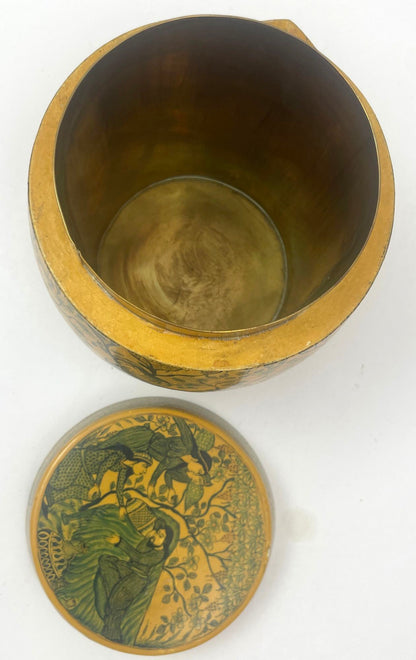 Islamic Kashmir Hand Painted Paper Mache Tea Caddy Storage Box 1950s