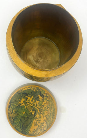 Islamic Kashmir Hand Painted Paper Mache Tea Caddy Storage Box 1950s