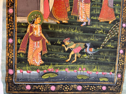 Vintage Rajasthani Krishna & Gopis Gouache and Gold Painting on Cloth — additional view 7