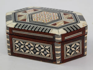 Moorish White hexagonal Box with Inlaid Mosaic Marquetry