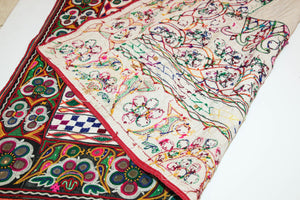 1920's Indian Gujarati Rabari Kutch Silk Embroidered Ethnic Textile with Mirror