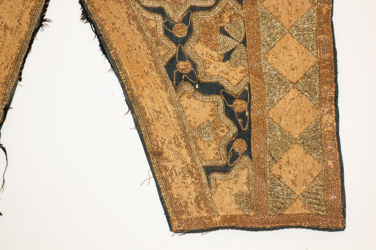 Antique Islamic Art Ottoman Metallic Threads Arched Fragment Textile 19th c.