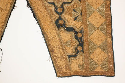Antique Islamic Art Ottoman Metallic Threads Arched Fragment Textile 19th c.