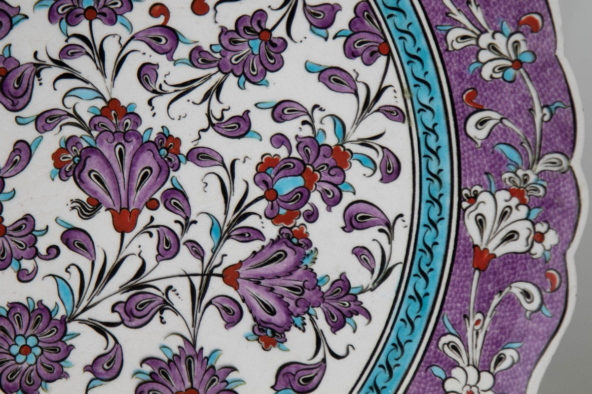 Turkish Kütahya Pottery Hand Painted Wall Hanging Plate with Iznik Pattern 1950s — additional view 6