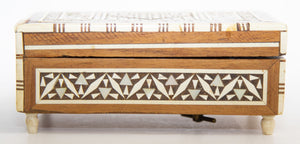 Vintage Spanish Inlaid Marquetry Decorative Music Box Inlaid with White Bone