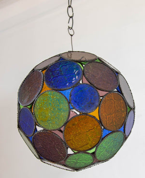 Vintage Large Moroccan Moorish Multi-Color Glass Orb Lantern