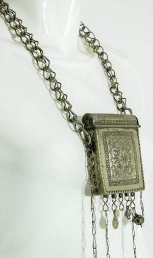 Antique Moroccan Ethnic Talisman Silver Amulet Box Holder