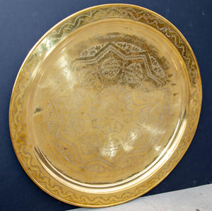 Antique Oversized Round Moroccan Polished Brass Tray Platter 19th C.