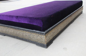 Vintage Moroccan Settee Low Bench, Daybed with Purple Cushion