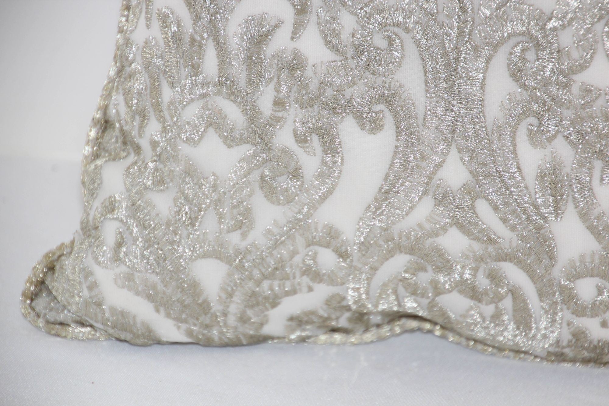 Turkish Moorish Ottoman Style Throw Pillow with Silver Metallic Embroidery