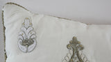 White and Silver Embroidered Mughal Style Throw Pillow