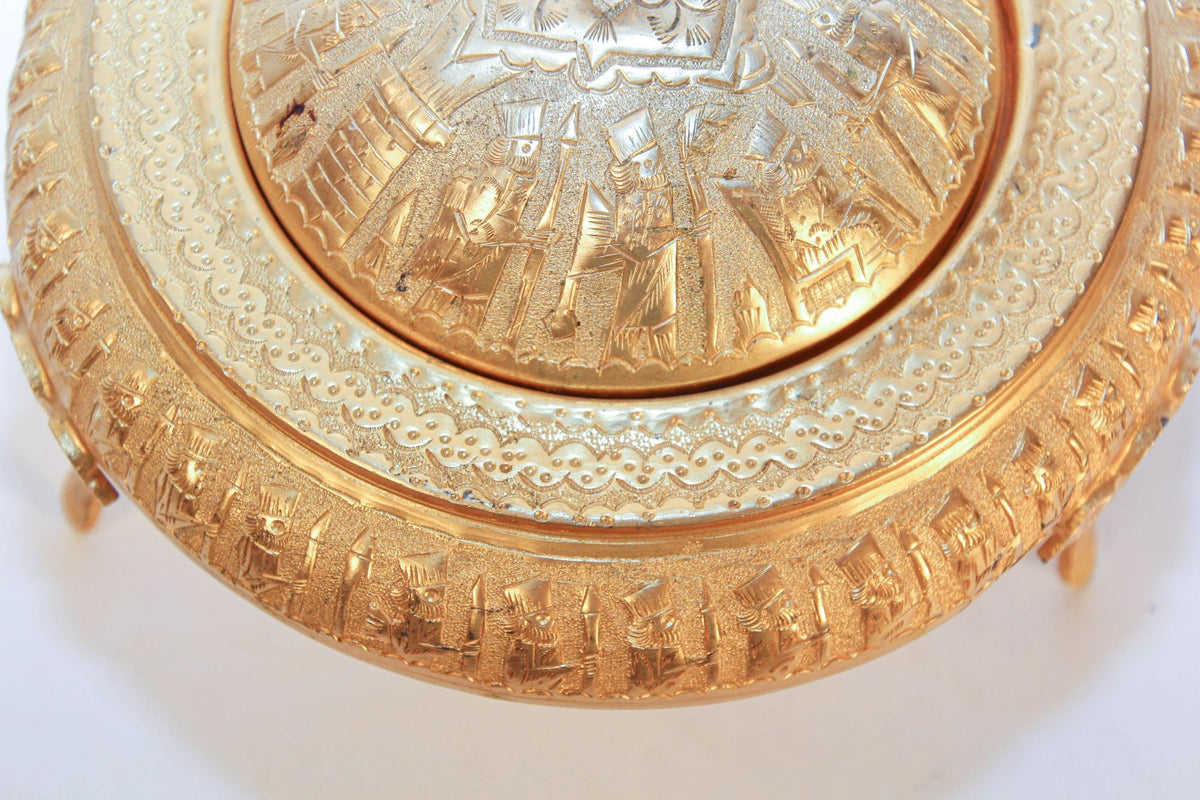 1960 Vintage Gold Tone Islamic Moorish Roll Top Caviar Footed Dish Server