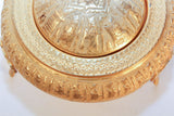 Vintage Gold Tone Islamic Moorish Roll Top Caviar Footed Dish Server 1960s
