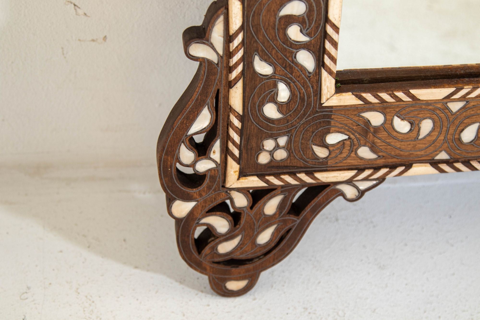 Damascene Moorish Bone Inlaid Mirrors With Floral Motif 52" H. A Pair