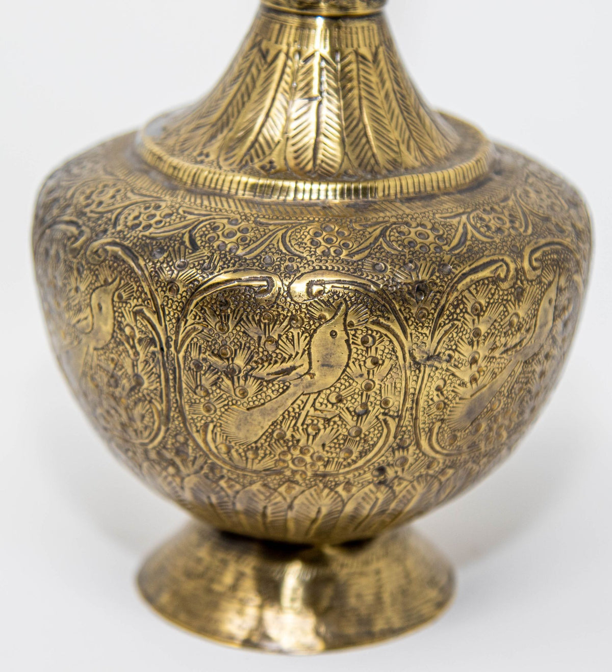 19th Century Antique Persian Brass Etched Vase with Islamic Design