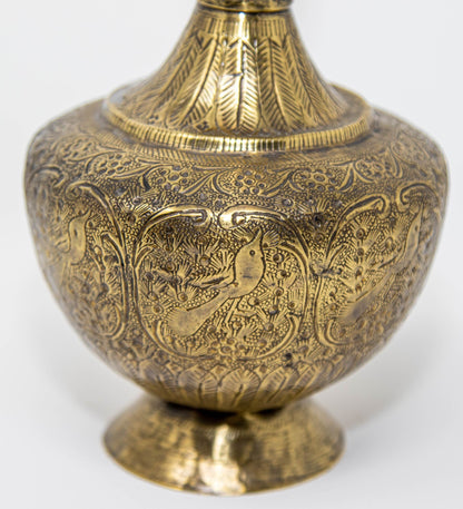19th Century Antique Persian Brass Etched Vase with Islamic Design