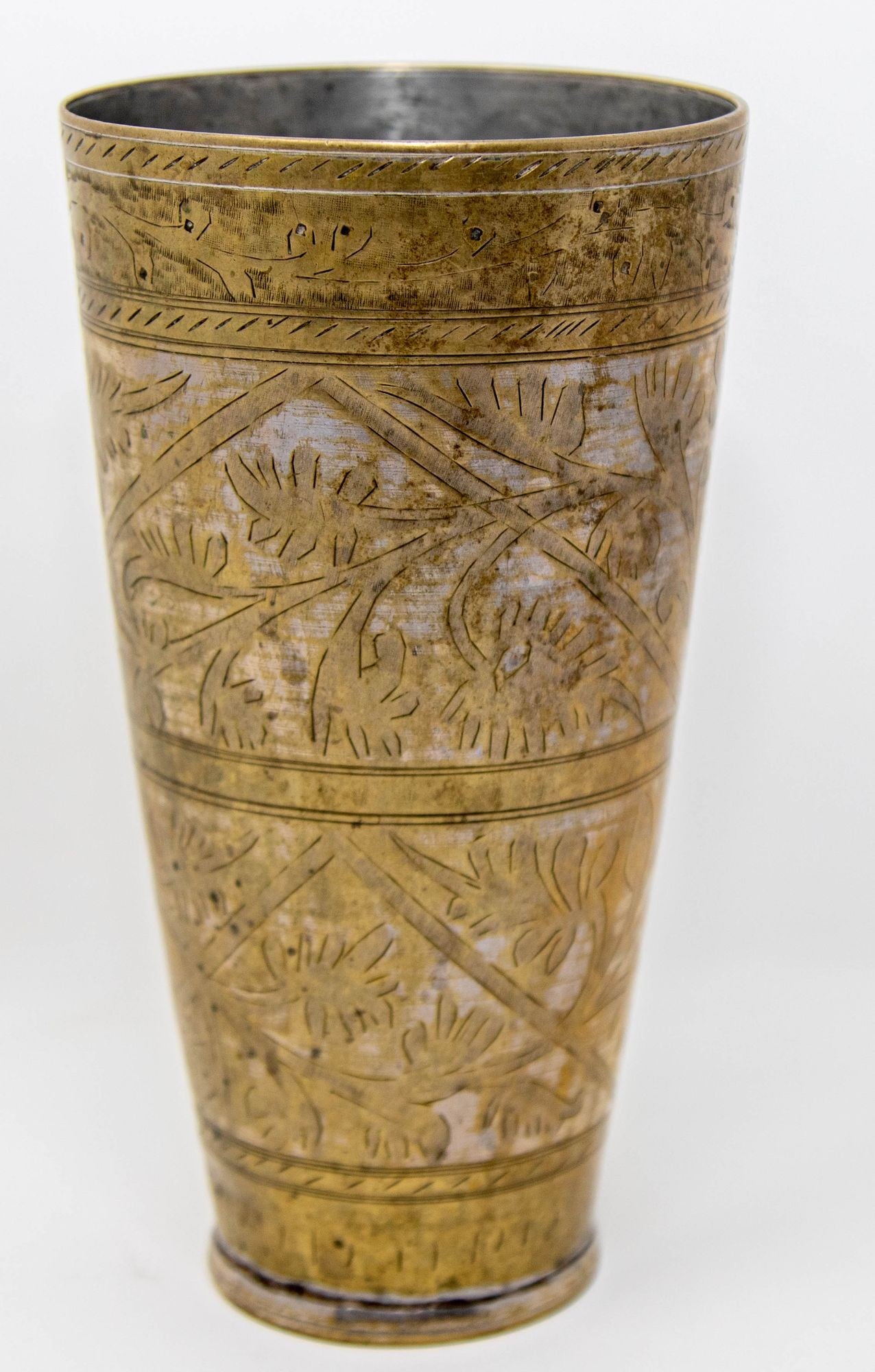 Antique Metal Engraved Mughal Beaker or Vase from India 1940s