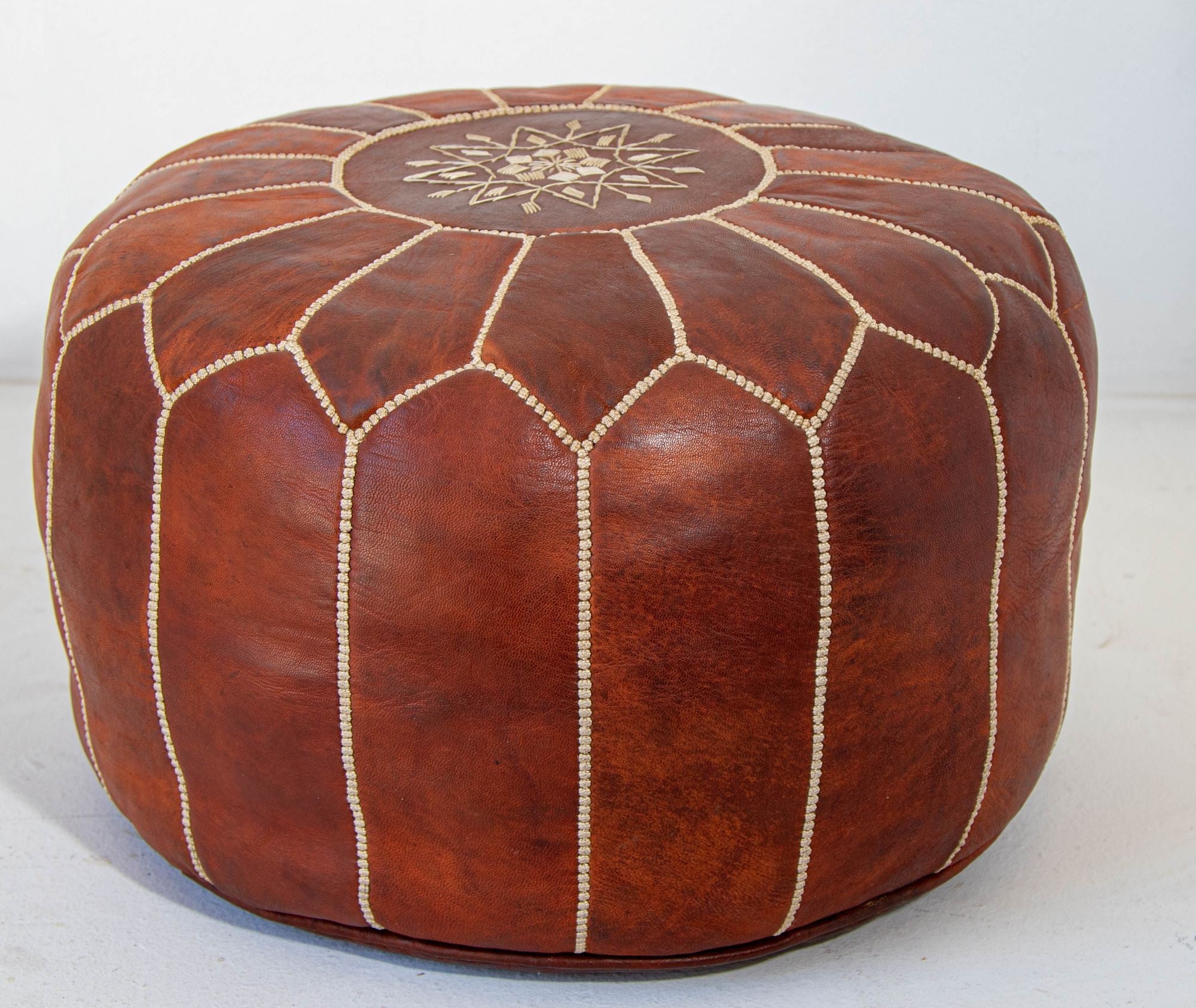 Moroccan Brown Leather Ottoman