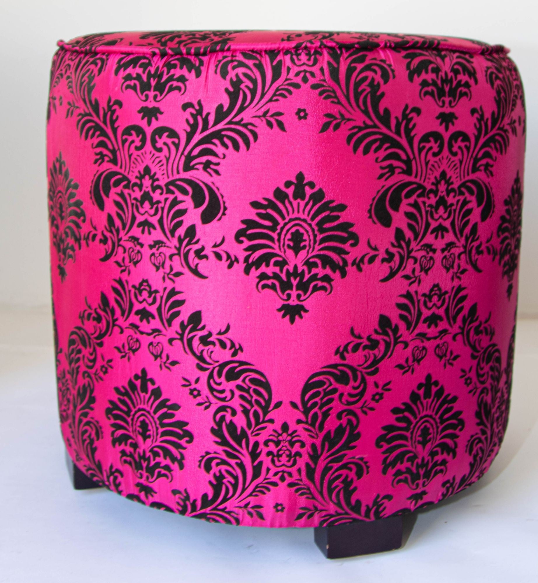 Moroccan Art Deco Boho Style Pouf in Hot Fuchsia Color