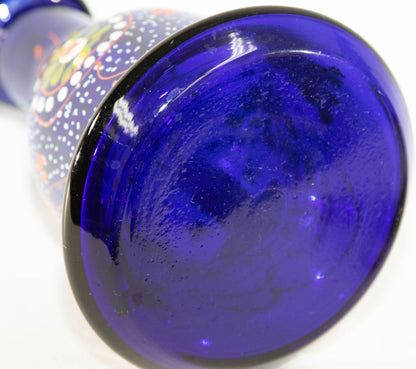 Vintage Royal Blue Enameled Bohemian Glass Vase, Persian Market