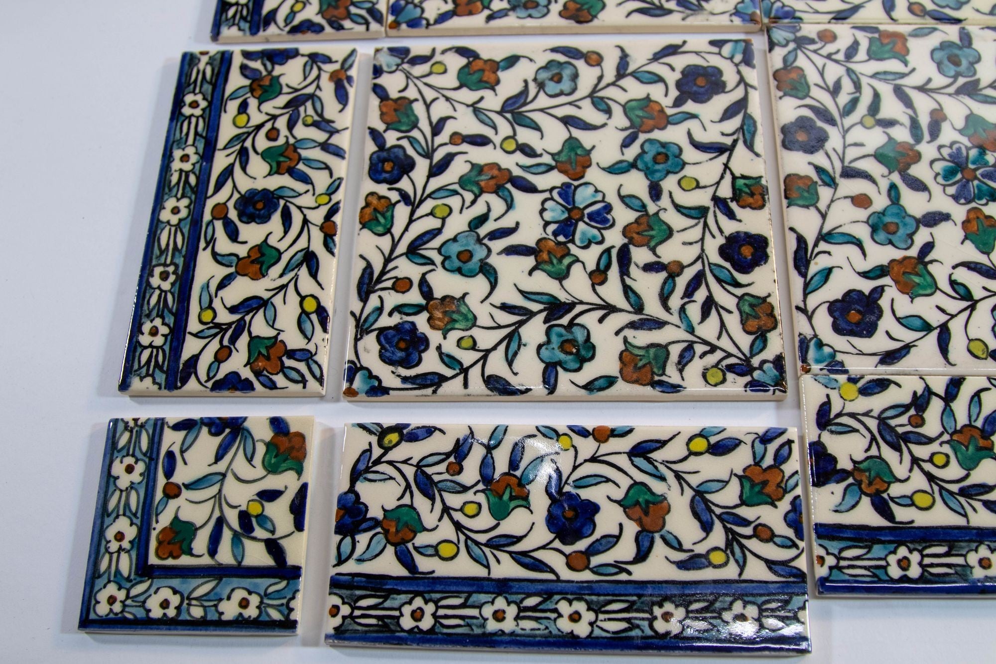 Vintage Iznik Islamic Porcelain Tiles Hand painted Set of 35 Tiles