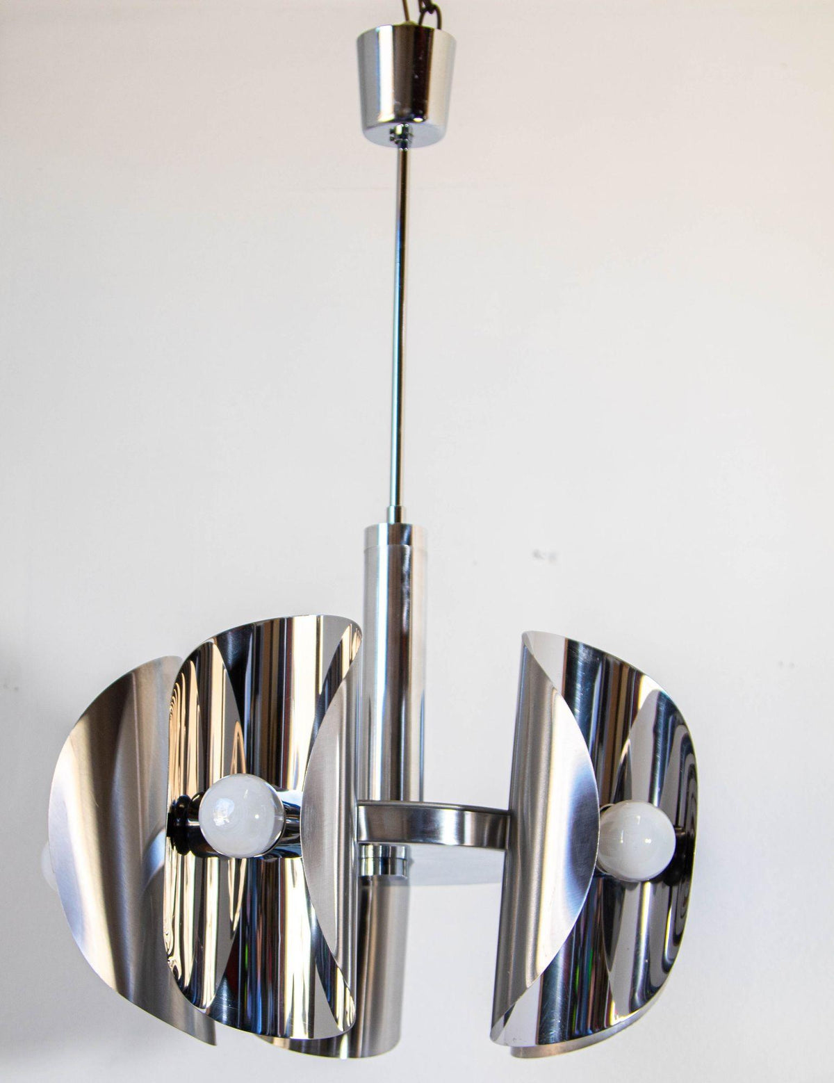 Vintage Chrome lamp Space Age Chandelier with 5 lights in Steel 1970s — Italy