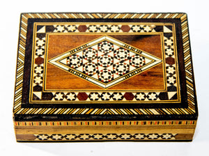 1940s Marquetry Mosaic Wood Box Moorish Islamic Art Spain Khatam Decor